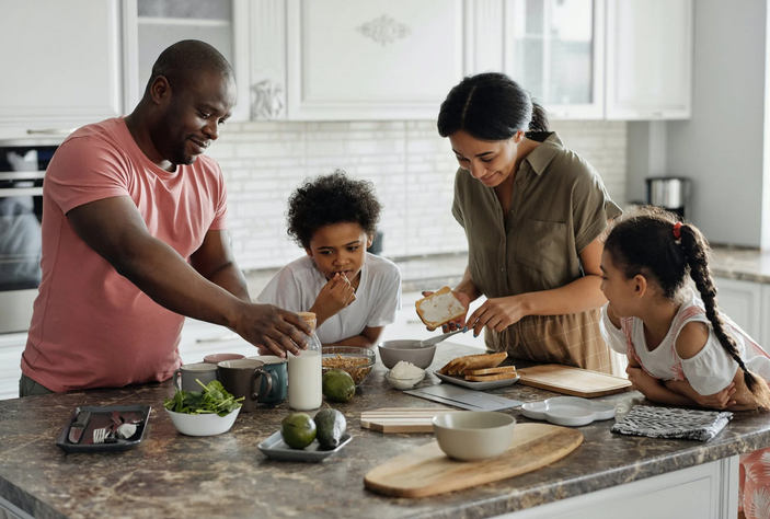 a family in the kitchen